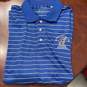 Kansas Jayhawks Blue Striped Polo Shirt